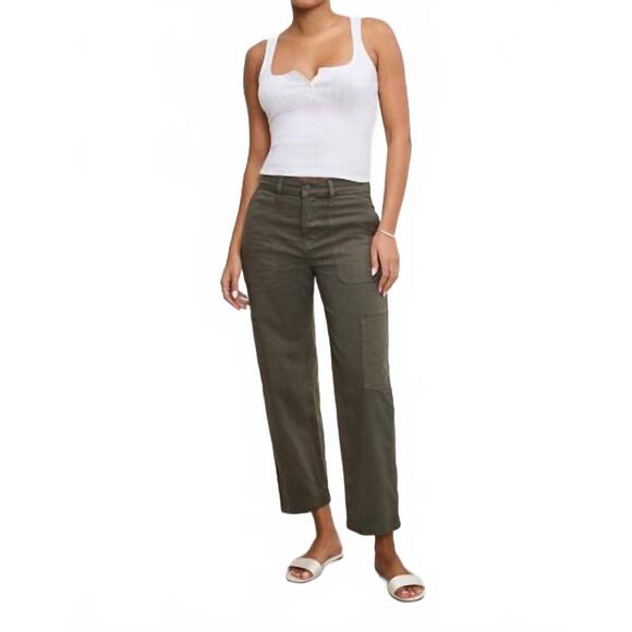 NEW GOOD AMERICAN cargo cropped twill pants in fatigue 001